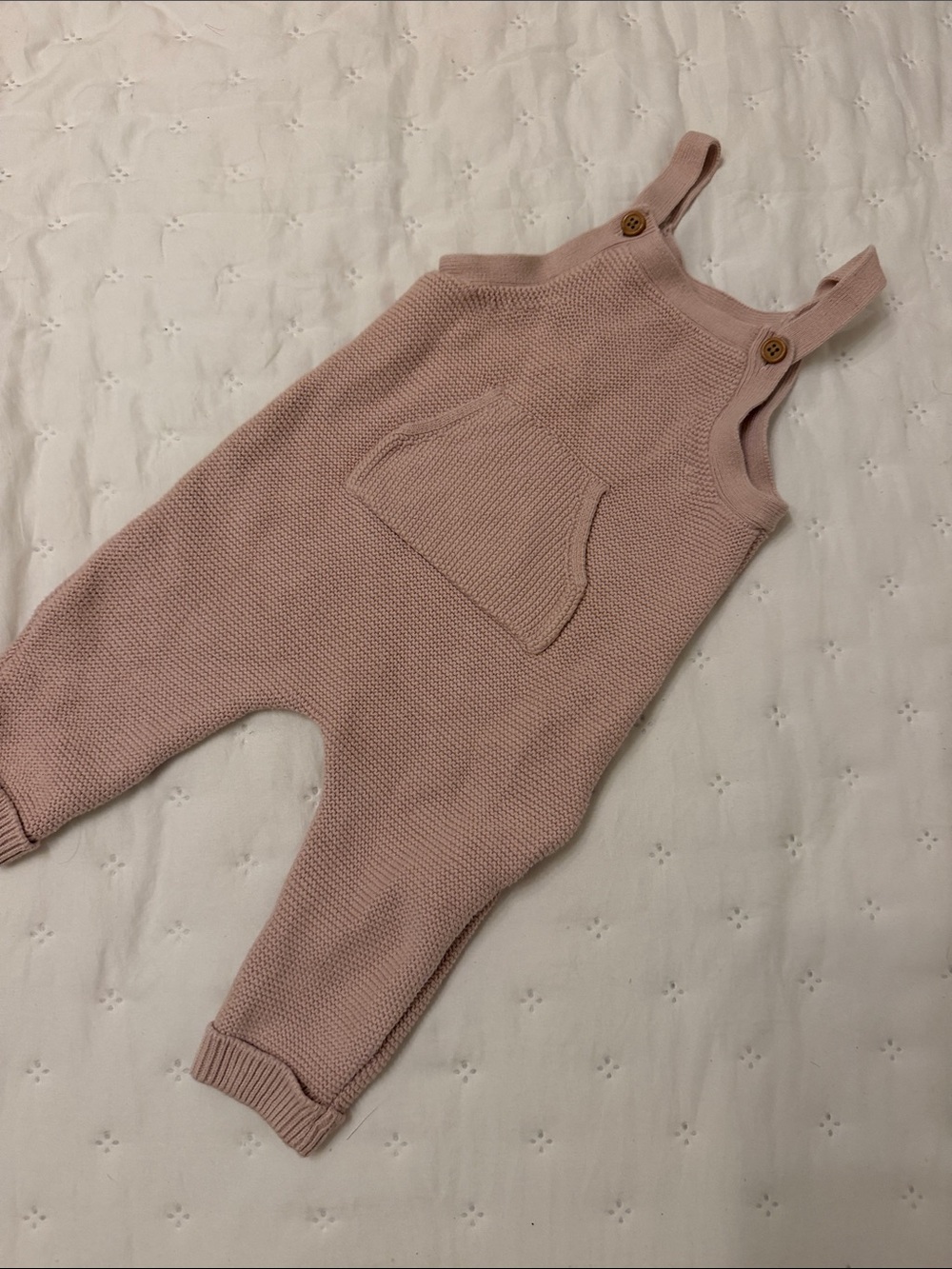 Soft Knit Overall Romper in Dusty Pink